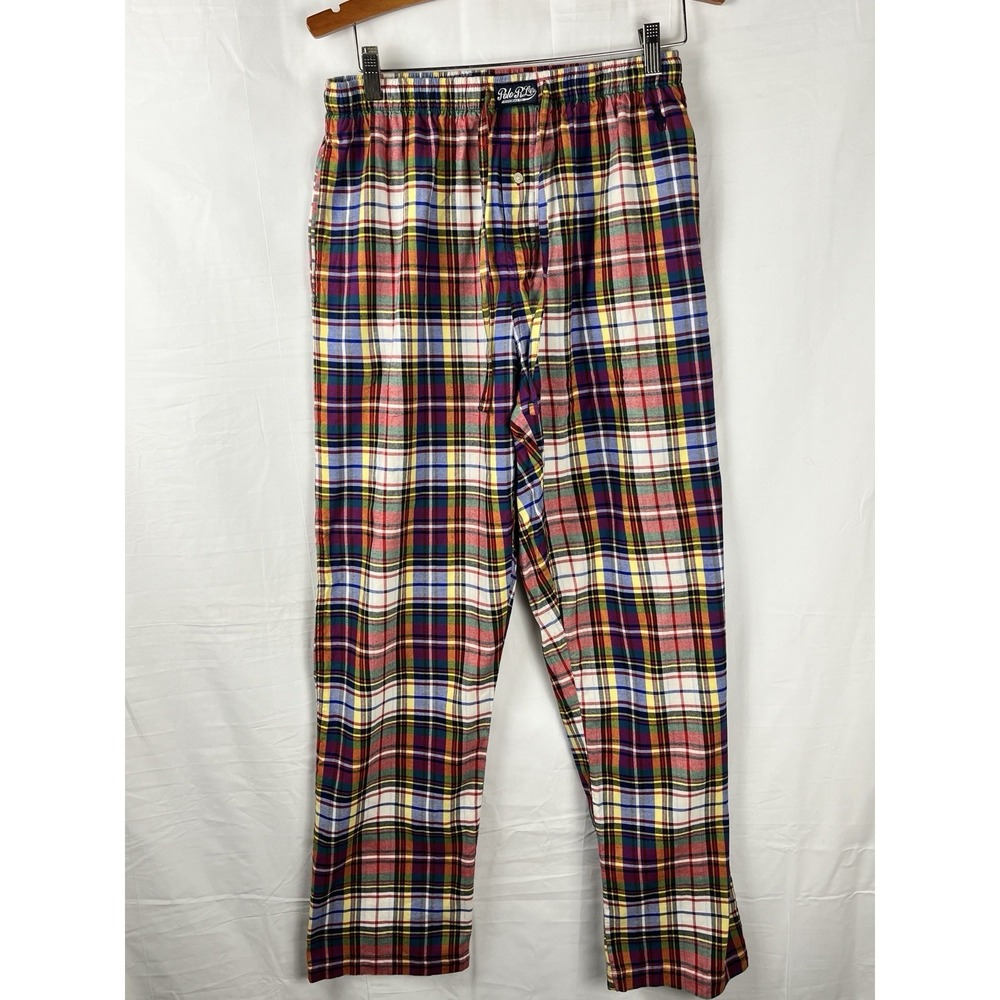 Polo Ralph Lauren Cotton Pajama Bottoms Mens M  Plaid Elastic Waist Drawstring
